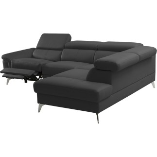 Canapé d'angle relax en 100% tout cuir de luxe italien avec relax électrique et coffre, 5/6 places SORENTO, noir, angle droit (v