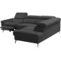Canapé d'angle relax en 100% tout cuir de luxe italien avec relax électrique et coffre, 5/6 places SORENTO, noir, angle droit (v