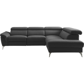 Canapé d'angle relax en 100% tout cuir de luxe italien avec relax électrique et coffre, 5/6 places SORENTO, noir, angle droit (v