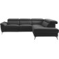 Canapé d'angle relax en 100% tout cuir de luxe italien avec relax électrique et coffre, 5/6 places SORENTO, noir, angle droit (v