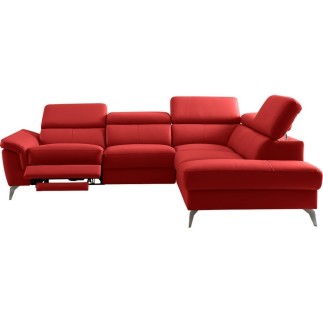 Canapé d'angle relax en 100% tout cuir de luxe italien avec relax électrique et coffre, 5/6 places SORENTO, rouge foncé, angle d