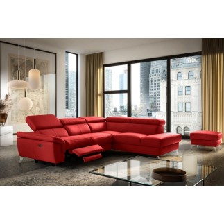 Canapé d'angle relax en 100% tout cuir de luxe italien avec relax électrique et coffre, 5/6 places SORENTO, rouge foncé, angle d