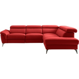 Canapé d'angle relax en 100% tout cuir de luxe italien avec relax électrique et coffre, 5/6 places SORENTO, rouge foncé, angle d