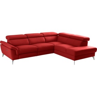 Canapé d'angle relax en 100% tout cuir de luxe italien avec relax électrique et coffre, 5/6 places SORENTO, rouge foncé, angle d