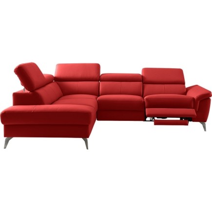 Canapé d'angle relax en 100% tout cuir de luxe italien avec relax électrique et coffre -, 5/6 places SORENTO, rouge foncé, angle