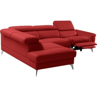Canapé d'angle relax en 100% tout cuir de luxe italien avec relax électrique et coffre -, 5/6 places SORENTO, rouge foncé, angle