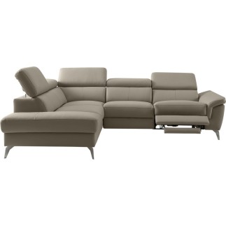 Canapé d'angle relax en 100% tout cuir de luxe italien avec relax électrique et coffre -, 5/6 places SORENTO, taupe, angle gauch