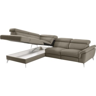 Canapé d'angle relax en 100% tout cuir de luxe italien avec relax électrique et coffre -, 5/6 places SORENTO, taupe, angle gauch