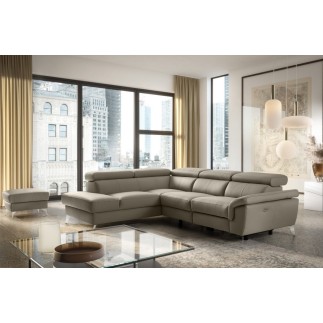 Canapé d'angle relax en 100% tout cuir de luxe italien avec relax électrique et coffre -, 5/6 places SORENTO, taupe, angle gauch