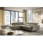 Canapé d'angle relax en 100% tout cuir de luxe italien avec relax électrique et coffre -, 5/6 places SORENTO, taupe, angle gauch