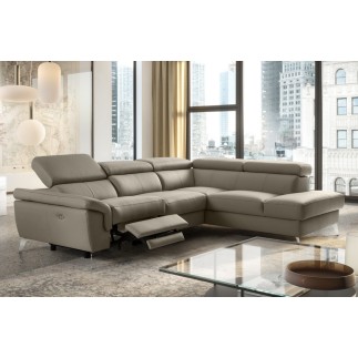 Canapé d'angle relax en 100% tout cuir de luxe italien avec relax électrique et coffre, 5/6 places SORENTO, taupe, angle droit (