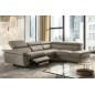 Canapé d'angle relax en 100% tout cuir de luxe italien avec relax électrique et coffre, 5/6 places SORENTO, taupe, angle droit (