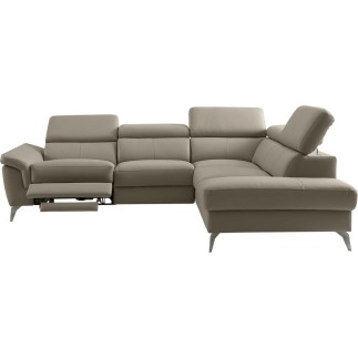 Canapé d'angle relax en 100% tout cuir de luxe italien avec relax électrique et coffre, 5/6 places SORENTO, taupe, angle droit (