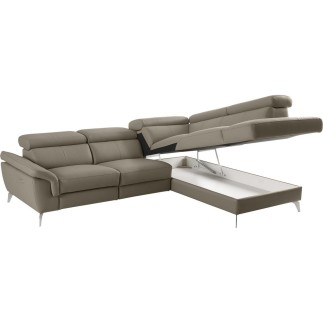 Canapé d'angle relax en 100% tout cuir de luxe italien avec relax électrique et coffre, 5/6 places SORENTO, taupe, angle droit (