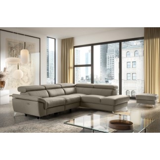 Canapé d'angle relax en 100% tout cuir de luxe italien avec relax électrique et coffre, 5/6 places SORENTO, taupe, angle droit (
