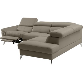 Canapé d'angle relax en 100% tout cuir de luxe italien avec relax électrique et coffre, 5/6 places SORENTO, taupe, angle droit (
