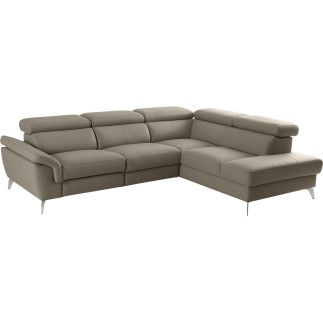 Canapé d'angle relax en 100% tout cuir de luxe italien avec relax électrique et coffre, 5/6 places SORENTO, taupe, angle droit (
