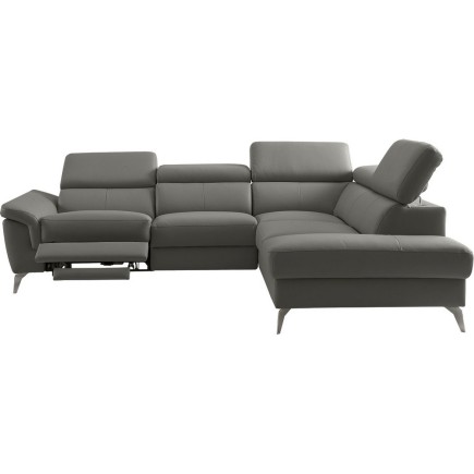 Canapé d'angle relax en 100% tout cuir de luxe italien avec relax électrique et coffre, 5/6 places SORENTO, gris foncé, angle dr