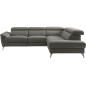 Canapé d'angle relax en 100% tout cuir de luxe italien avec relax électrique et coffre, 5/6 places SORENTO, gris foncé, angle dr