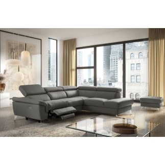 Canapé d'angle relax en 100% tout cuir de luxe italien avec relax électrique et coffre, 5/6 places SORENTO, gris foncé, angle dr