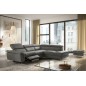 Canapé d'angle relax en 100% tout cuir de luxe italien avec relax électrique et coffre, 5/6 places SORENTO, gris foncé, angle dr