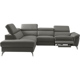 Canapé d'angle relax en 100% tout cuir de luxe italien avec relax électrique et coffre -, 5/6 places SORENTO, gris foncé, angle