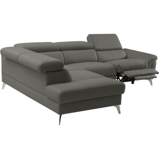 Canapé d'angle relax en 100% tout cuir de luxe italien avec relax électrique et coffre -, 5/6 places SORENTO, gris foncé, angle