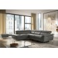 Canapé d'angle relax en 100% tout cuir de luxe italien avec relax électrique et coffre -, 5/6 places SORENTO, gris foncé, angle