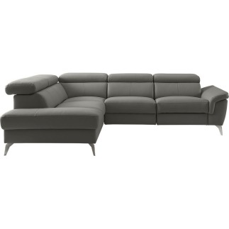 Canapé d'angle relax en 100% tout cuir de luxe italien avec relax électrique et coffre -, 5/6 places SORENTO, gris foncé, angle