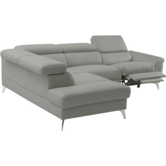 Canapé d'angle relax en 100% tout cuir de luxe italien avec relax électrique et coffre -, 5/6 places SORENTO, gris clair, angle