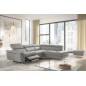 Canapé d'angle relax en 100% tout cuir de luxe italien avec relax électrique et coffre, 5/6 places SORENTO, gris clair, angle dr
