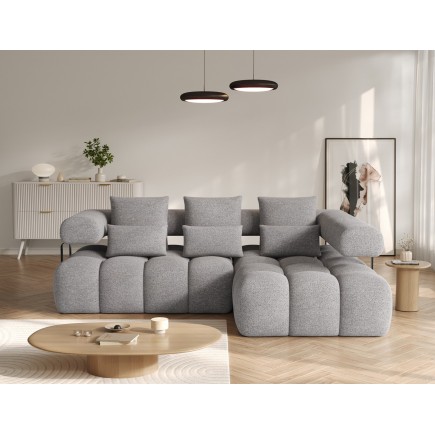 Canapé d'angle convertible en tissu luxe gris 5 places LEONI, angle droit (vu de face)