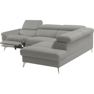 Canapé d'angle relax en 100% tout cuir de luxe italien avec relax électrique et coffre, 5/6 places SORENTO, gris clair, angle dr