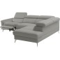 Canapé d'angle relax en 100% tout cuir de luxe italien avec relax électrique et coffre, 5/6 places SORENTO, gris clair, angle dr