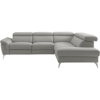 Canapé d'angle relax en 100% tout cuir de luxe italien avec relax électrique et coffre, 5/6 places SORENTO, gris clair, angle dr