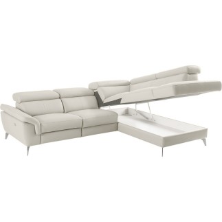 Canapé d'angle relax en 100% tout cuir de luxe italien avec relax électrique et coffre, 5/6 places SORENTO, ivoire, angle droit
