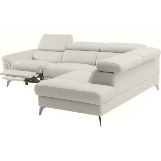 Canapé d'angle relax en 100% tout cuir de luxe italien avec relax électrique et coffre, 5/6 places SORENTO, ivoire, angle droit