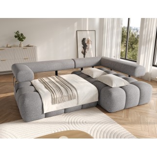 Canapé d'angle convertible en tissu luxe gris 5 places LEONI