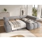Canapé d'angle convertible en tissu luxe gris 5 places LEONI, angle droit (vu de face) Canapé d'angle convertible en tissu luxe gris 5 places LEONI, angle droit (vu de face)