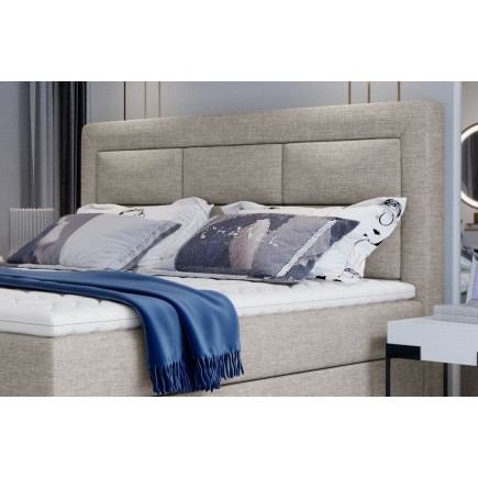 Ensemble boxspring complet tête de lit + sommiers + matelas + surmatelas VISTA de VENESETTI - tissu luxe beige - 140 x 200 cm, 1