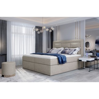 Ensemble boxspring complet tête de lit + sommiers + matelas + surmatelas VISTA de VENESETTI - tissu luxe beige - 160 x 200 cm