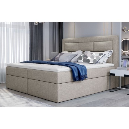 Ensemble boxspring complet tête de lit + sommiers + matelas + surmatelas VISTA de VENESETTI - tissu luxe beige - 180 x 200 cm
