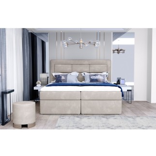 Ensemble boxspring complet tête de lit + sommiers + matelas + surmatelas VISTA de VENESETTI - tissu luxe beige - 180 x 200 cm