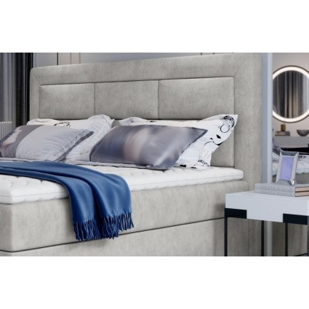 Ensemble boxspring complet tête de lit + sommiers + matelas + surmatelas VISTA de VENESETTI - tissu luxe gris - 140 x 200 cm, 14