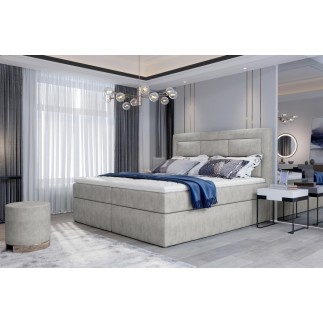 Ensemble boxspring complet tête de lit + sommiers + matelas + surmatelas VISTA de VENESETTI - tissu luxe gris - 140 x 200 cm
