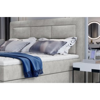 Ensemble boxspring complet tête de lit + sommiers + matelas + surmatelas VISTA de VENESETTI - tissu luxe gris - 160 x 200 cm, 16