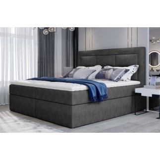 Ensemble boxspring complet tête de lit + sommiers + matelas + surmatelas VISTA de VENESETTI - tissu luxe gris foncé - 160 x 200