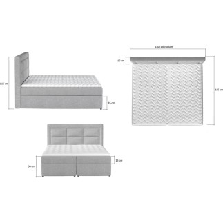 Ensemble boxspring complet tête de lit + sommiers + matelas + surmatelas VISTA de VENESETTI - tissu luxe gris foncé - 160 x 200