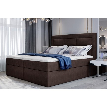 Ensemble boxspring complet tête de lit + sommiers + matelas + surmatelas VISTA de VENESETTI - tissu luxe chocolat - 140 x 200 cm