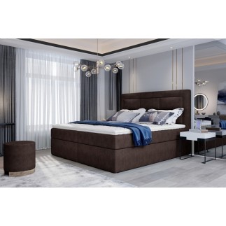 Ensemble boxspring complet tête de lit + sommiers + matelas + surmatelas VISTA de VENESETTI - tissu luxe chocolat - 140 x 200 cm